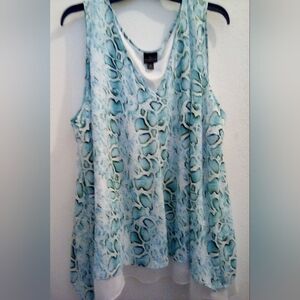 Worthington Women's Sleeveless Blouse V-Neck Snake Multicolor Print Size 3X